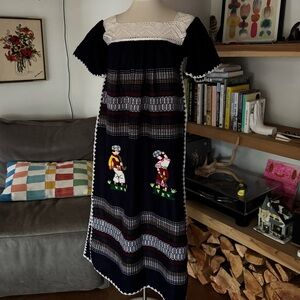 Navy Blue Women’s Dress with Embroidered Accents